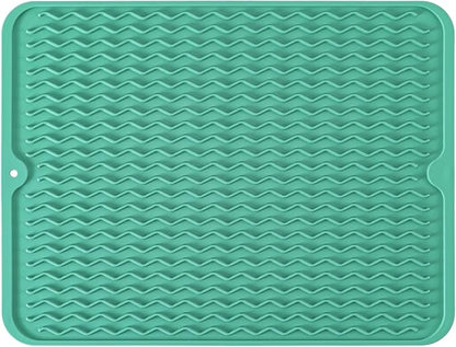 Large 24" x 18" Silicone Dish Drying Mat for Kitchen Counter, Easy clean, Quick Dry, Heat-resistant Dish Drainer Mat for Sink,Refrigerator or Drawer liner (Food Grade Silicone-Green)