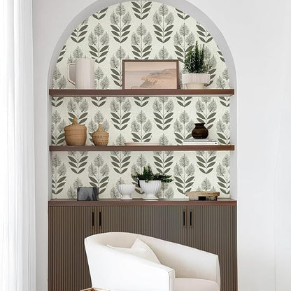 Naphite Tulip Floral Peel and Stick Wallpaper Vintage Leaf Contact Paper for Cabinet Drawer Boho Contact Paper Self Adhesive Wallpaper for Bathroom Farmhouse Retro Flower Wall Decor 17.3inW 78.7inL