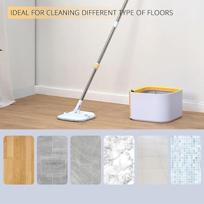 True & Tidy® TrueClean Mop and Bucket System Plus with New Easy Lift Inner Bucket, Self Wringing, Separates Clean from Dirty Water, Folding Mop Head, Dual Brush System, 8-pc Machine Washable Mop Pads