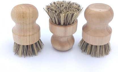 Dish Brush Kitchen Dish Scrub Brush for Dishes Bamboo Dish Brushe,Round Mini Cleaning Brush Dish Scrubbers Palm Scrub Brush Sink Scrub Brush,Washing Dishes,Vegetable,Pans, Set of 3