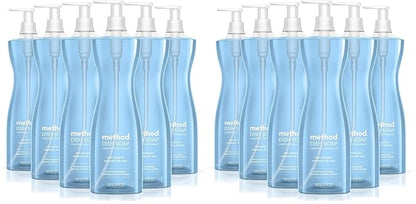 Method Gel Dish Soap,Sea Minerals Scent,Tough on Grease & Stuck-on Food,Cruelty Free Formula,Made with Recycled Plastic,18 Fl Oz,(Pack of 12)
