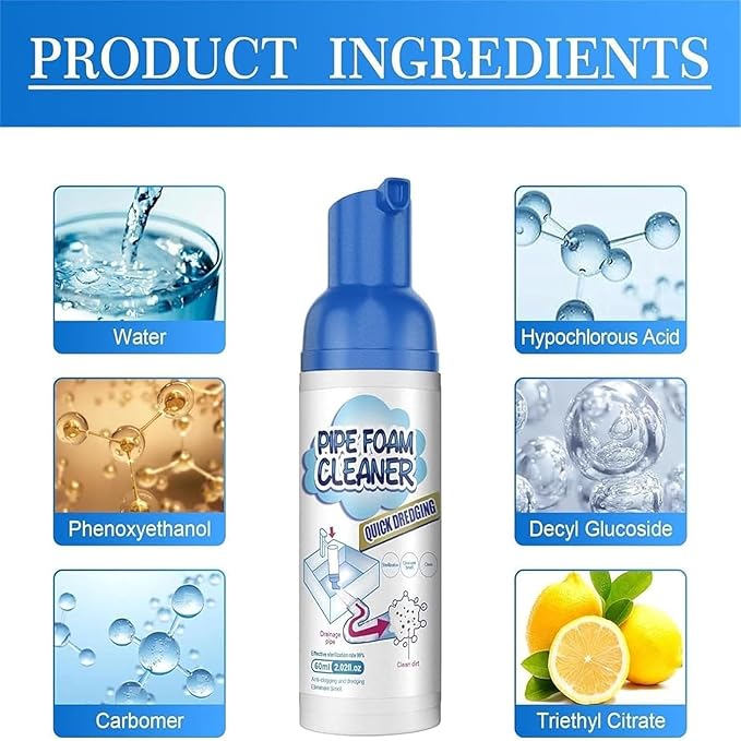 Foam Drain Cleaner, 2.02 Fl Oz Drain Cleaner, Sink DrainCleaner, Japanese Drains FoamCleaner, Bubble Cleaners Foam Spray, FoamDrainCleaners for Bathroom Sink (1pcs)