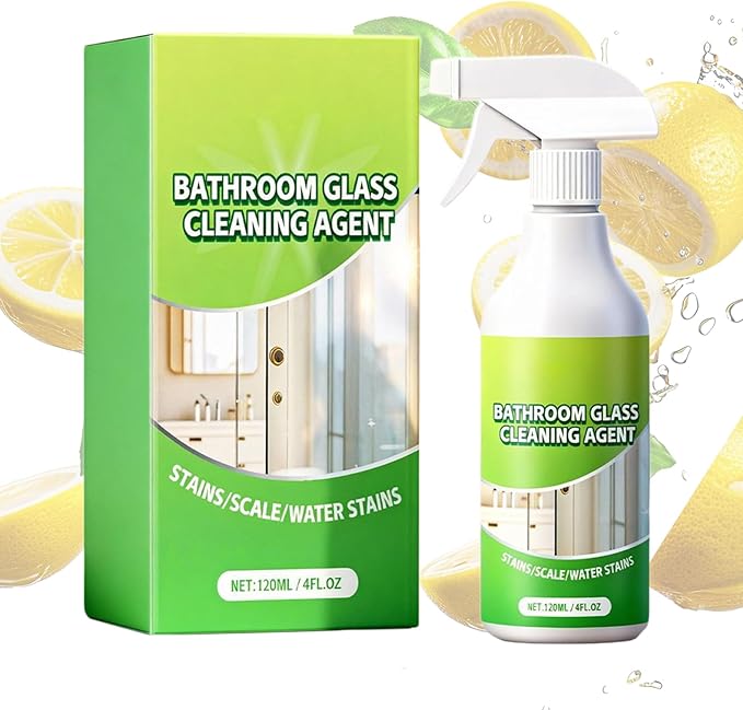 Bathroom Glass Cleaner – 120ml Household Solution, Water Stain Remover, Clear Spray | Quick Acting Formula, Shine Restore Care for Tiles Bathtubs Faucets Shower Heads Rooms