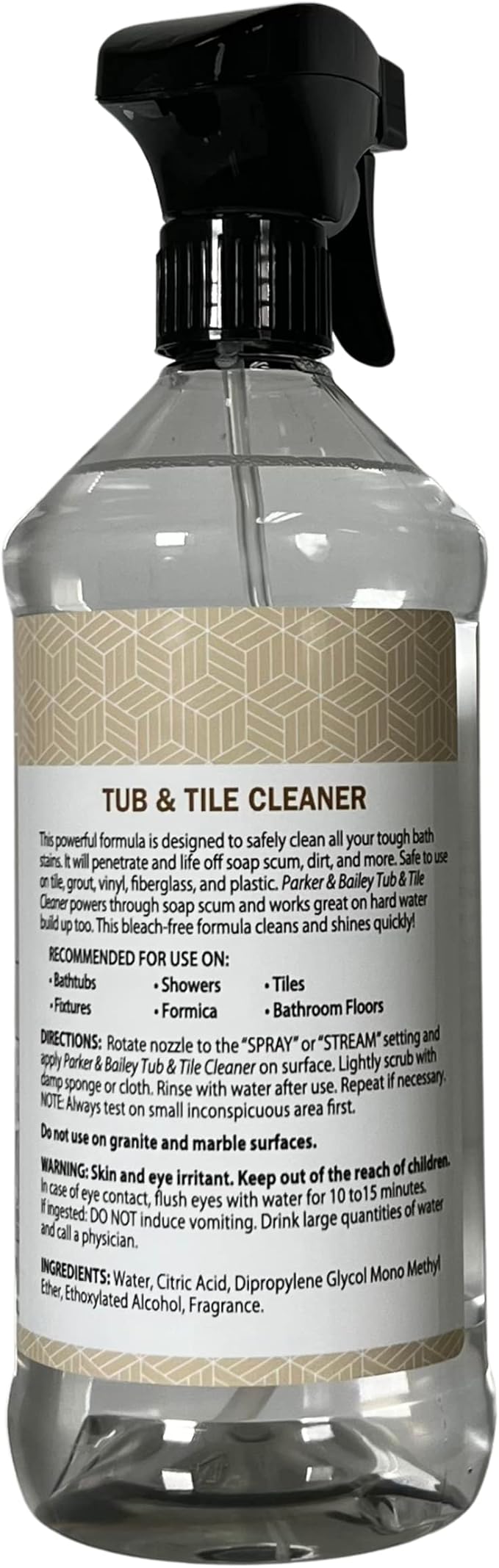 PARKER & BAILEY Tub & Tile Cleaner - Bathroom Cleaner Shower Cleaner Spray Tub Cleaner Soap Scum Remover for Shower Hard Water Stain Remover Household Cleaning Spray Multi Purpose Spray Cleaner, 32 Oz