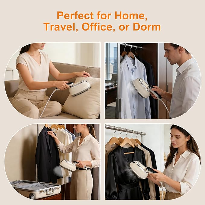Steamer for Clothes, 2 in 1 Garment Steamer, 6-Level Clothes Steamer, 1200W Steamer Iron for Clothes, Steam Iron, LED Display Clothes Steamer Handheld, 15s Heat Up, Water Tank, Suitable Home, Office