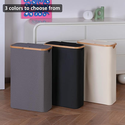 Slim Laundry Basket,60L Laundry Hamper with Lid, Tall Hamper for Laundry,Dirty Cloth Hamper with Bamboo Handle for Toys,Towels, Clothes Organizing,Grey