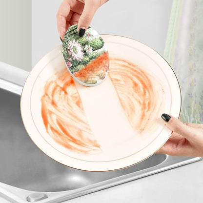 Cactus Kitchen Scrub Sponges, Pop-up Kitchen Cleaning Sponges Reusable Dish Washing Sponges for Bathroom Household Cleaning 3 Pack - Non Scratch Scrubber