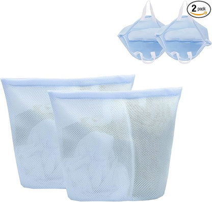2 Pcs laundry bag with handles mesh laundry bags washing machine laundry totes travel storage and sorting bag for Clothes laundry bag for delicates(Blue2N)