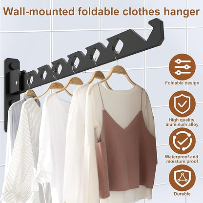 2Pcs Folding Clothes Hanger, Wall Mounted Clothes Drying Rack for Laundry 180° Adjustable Swing Arm Space Saving Closet Organizer Heavy Duty Coat Hook for Bathroom Bedroom Home Dorm