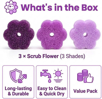 Scrub Flower Temperature Sensitive Sponges -Non-Scratch Scrubbers for Kitchen & Home - Firm in Cold & Soft in Warm Water - Odor Resistant Color-Coded Dish Sponges (Lavender Mist, 3 Count)