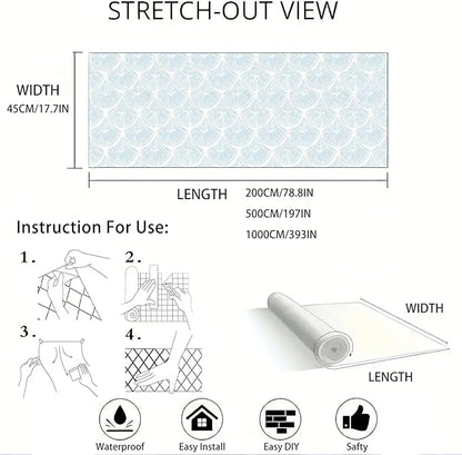 Modern Peel and Stick Wallpaper 17.3''×78.8'' Self Adhesive Wallpaper Blue and White Decorative Contact Paper Boho Removable Wall Paper for Bedroom Waterproof Wallpapers Bathroom Cabinets Decor Vinyl