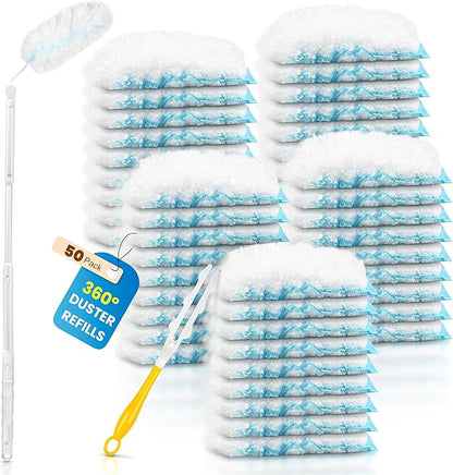 Bisenkud Duster Kit for Swiffer® Duster Refill: 50 Heavy Duty Refills + 2 Handles | 3X Grip & Static Tech | Car, Furniture & Electronics Dry Cleaning