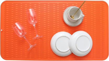 MicoYang Silicone Dish Drying Mat for Multiple Usage,Easy clean,Eco-friendly,Heat-resistant Silicone Mat for Kitchen Counter or Sink,Refrigerator or Drawer Liner Orange 4XL 32 inches x 18 inches
