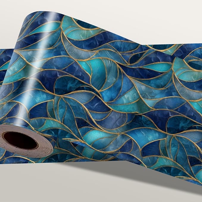 Blue Geometric Mosaic Wallpaper Border 196x4 Inch Peel and Stick Wall Border Removable Vinyl Wall Trim Modern Pattern for Kitchen Bathroom Laundry Room Home Decor