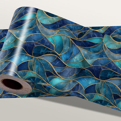Blue Geometric Mosaic Wallpaper Border 196x4 Inch Peel and Stick Wall Border Removable Vinyl Wall Trim Modern Pattern for Kitchen Bathroom Laundry Room Home Decor