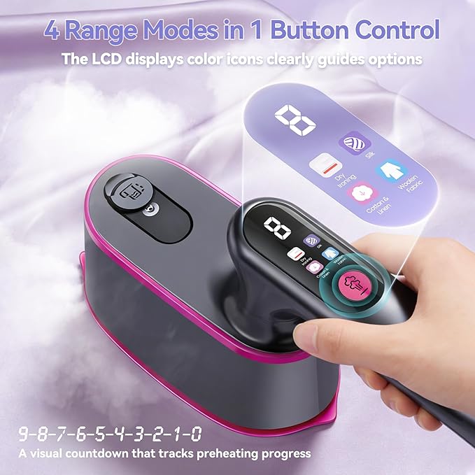 Portable Handheld Travel Steamer for Clothes, 2-in-1 Steamer & Iron 4 Modes LCD Display, Garment Steamer 1200W 15S Fast Heat-up 180ml Tank for 20Min Penetrating Steam Wrinkle Removal, 100-120V
