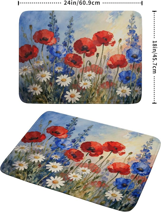 4th of July Dish Drying Mat for Kitchen Counter 18x24 Patriotic Floral Independence Day Memorial Holiday Absorbent Reversible Microfiber Drying Mats Kitchen Countertop Protector Dishes Drainer Pad