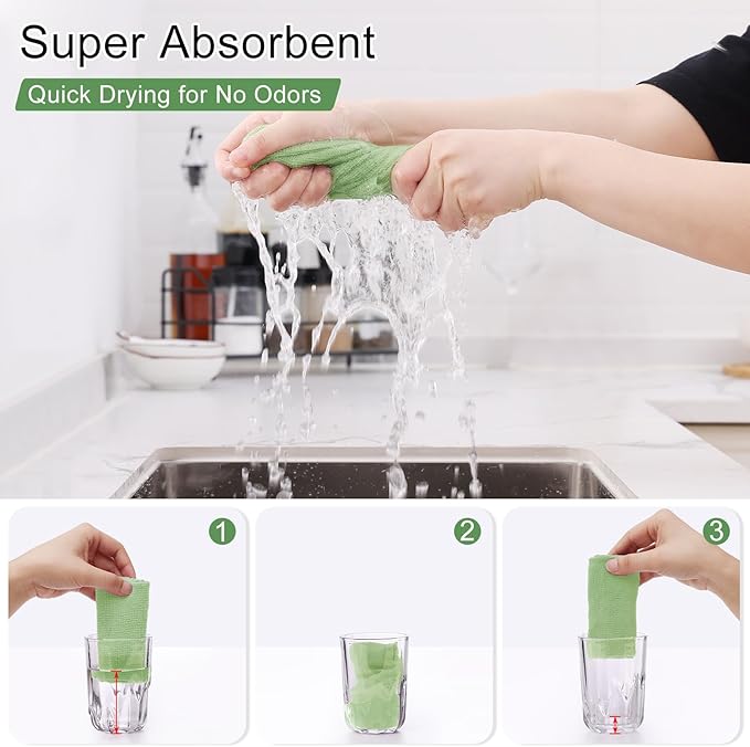 Homaxy Tear Away Dish Cloths Rolls, 75 Sheets-11.8" X 11.8", Reusable Washable Dish Towels for Kitchen, Ultra Absorbent and Quick Drying Microfiber Cleaning Rags, Green