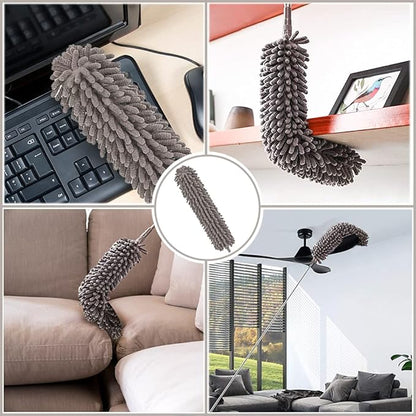 Microfiber Duster Cleaning Kit with 100 Inch Telescoping Extension Pole, Reusable Bendable Dusters, Washable Dusters for Cleaning Ceilings Fan Gray