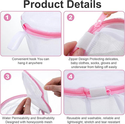 12PCS Honeycomb Mesh Laundry Bags, Bra Washing Bag for Laundry with Zips Reuse Washing Machine Bag for Delicates Blouse for Cleaning and Drying Underwear, Delicates, Brassiere, Bralette (6 x 7In Pink)