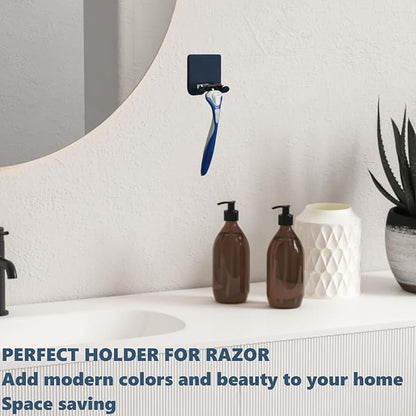 VANZAVANZU Razor Shaver Holder for Shower Wall Adhesive Hooks for Hanging, Bathroom Silicone Waterproof Shower Hooks Hair Brush Holder for Towel (2 Pack-White+Navy Blue)