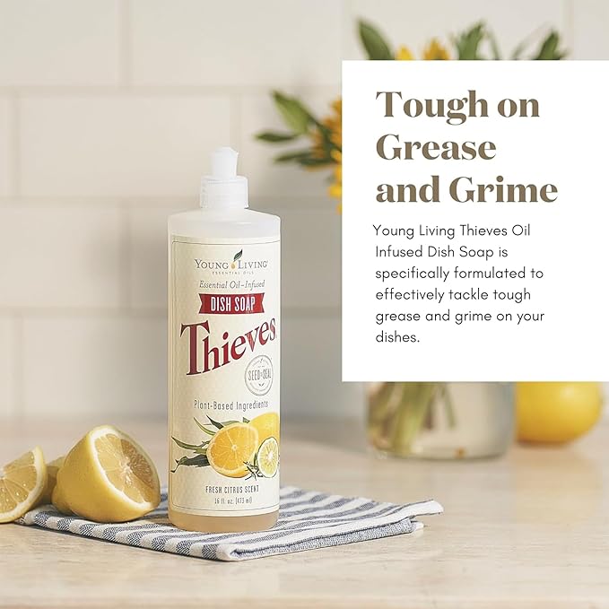 Young Living Thieves Essential Oil Infused Dish, 12fl.oz Bottles, Gentle on Hands, and has a Fresh, Citrus Scent, Soap Dispenser, Bathroom Accessories