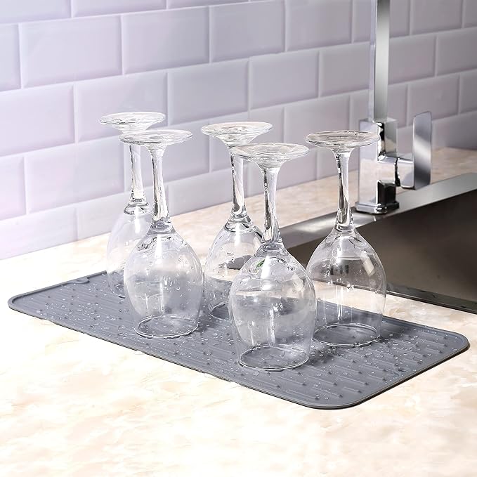 To encounter Silicone Dish Drying Mat -Small 17.5" x 8" - Set of 2 Flexible Stemware Drying Mat, Heat Resistant Silicone Trivet, Countertop Mat, Dish Draining Mat, Sink Mat