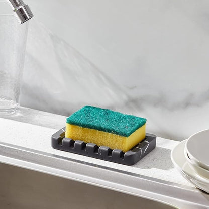 INIUNIK Self Draining Soap Dish - Marble Look Soap Holder Tray Savers Box Container Sponge Holder for Bathroom Shower Kitchen, Black