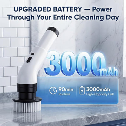 Electric Spin Scrubber, Cordless Power Scrubber for Bathroom/Shower/Tub/Tile & Grout, 7 Brush Heads, Dual-Speed, Adjustable Extension Handle, IPX7 Waterproof, USB-C Rechargeable Cleaning Tool (White)