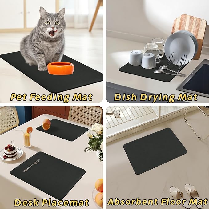 Bloss Black Dish Drying Mat + Faucet Mat for Kitchen Sink, Kitchen Sink Mats with Non-Slip Rubber Backed, Sink Matt for Kitchen Sink - 2PCS