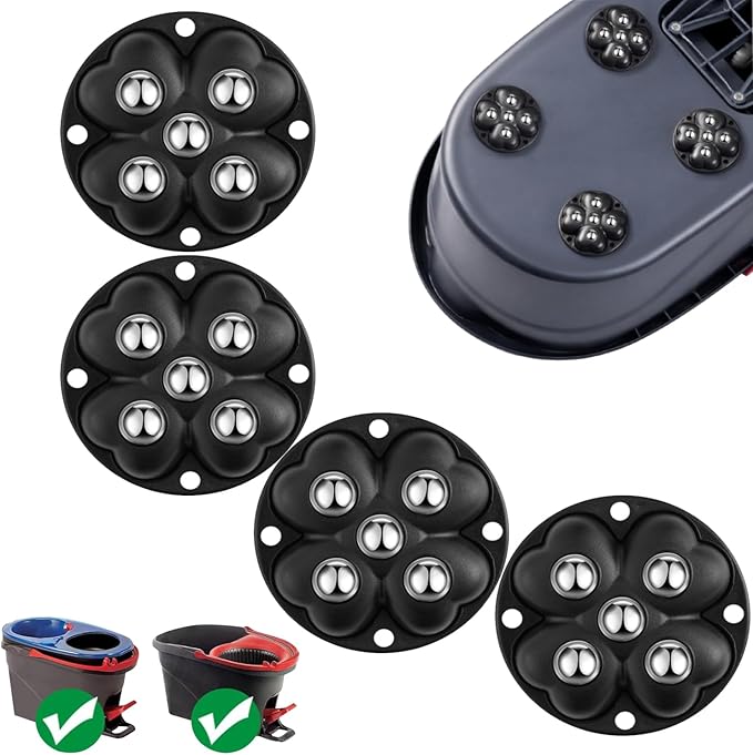 4 PCS Caster Wheels 360° Rollers Compatible with Ocedar Bucket,Self Adhesive Rollers for Mop Bucket,Kitchen Small Appliances,Trash Can,Black Color