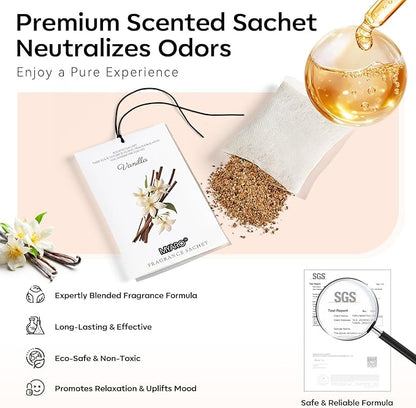 MYARO 12 Packs Vanilla Scented Sachets for Drawer and Closet, Long-Lasting Closet Sachet Bags Drawer Deodorizers Fresh Scents, Home Fragrance for Lover