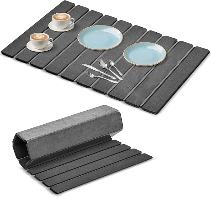 Large Stone Dish Drying Mat for Kitchen Counter, Premium Diatomaceous Earth Coaster Set for Dishes with Free Drainer Rack| Non-Slip Kitchen Sink Mat | Fast-Absorbing, Eco-Friendly, 24"×16", Dark Grey
