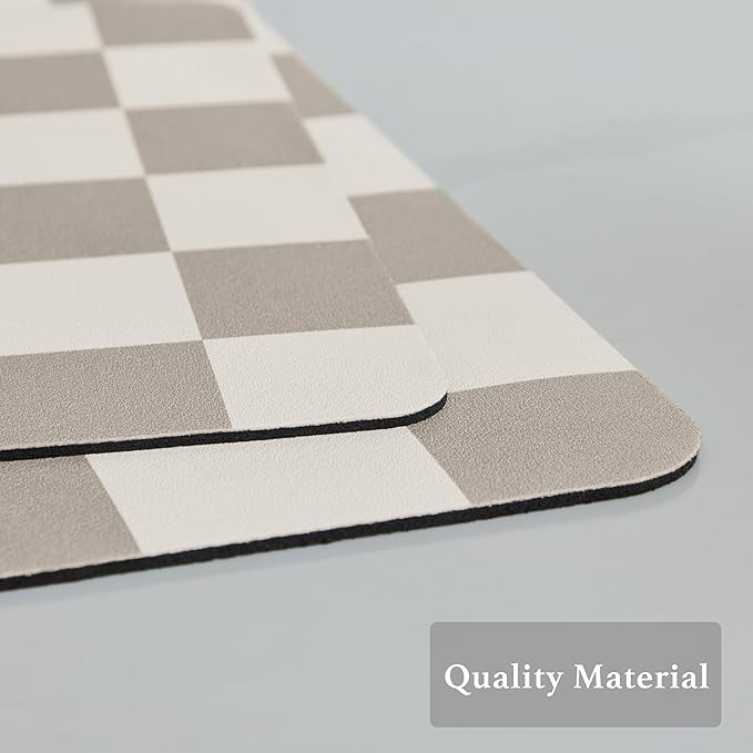 Ohocut Checkered Dish Drying Mat for Kitchen Counter, Coffee Bar Station Accessories, Retro Cute Aesthetic Modern Absorbent Drainer Mat Kitchen Drying Mat Easy Clean, Khaki 16" x 24"
