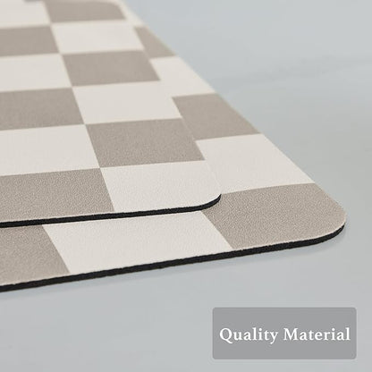 Ohocut Checkered Dish Drying Mat for Kitchen Counter, Coffee Bar Station Accessories, Retro Cute Aesthetic Modern Absorbent Drainer Mat Kitchen Drying Mat Easy Clean, Khaki 12" x 19"