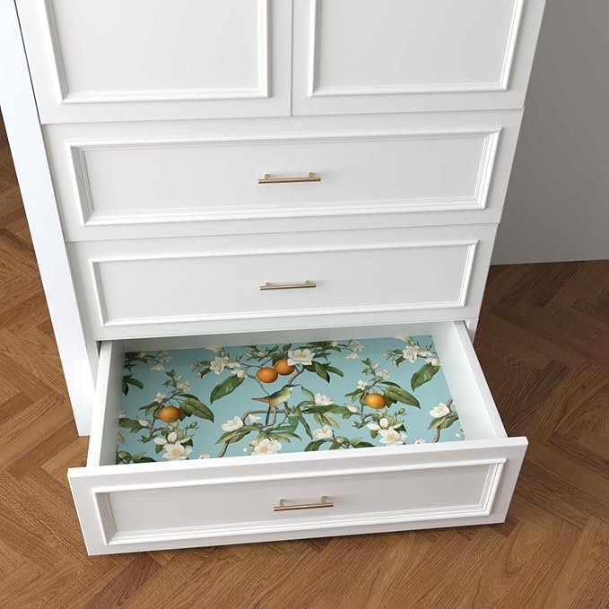 Laatse Blue Bird Wallpaper Peel and Stick, Vintage Floral Fruit Contact Paper 17.5" x 393.7", Self Adhesive Removable Waterproof Retro Wall Mural for Room Walls Shelves Cabinet Drawer Table Decor