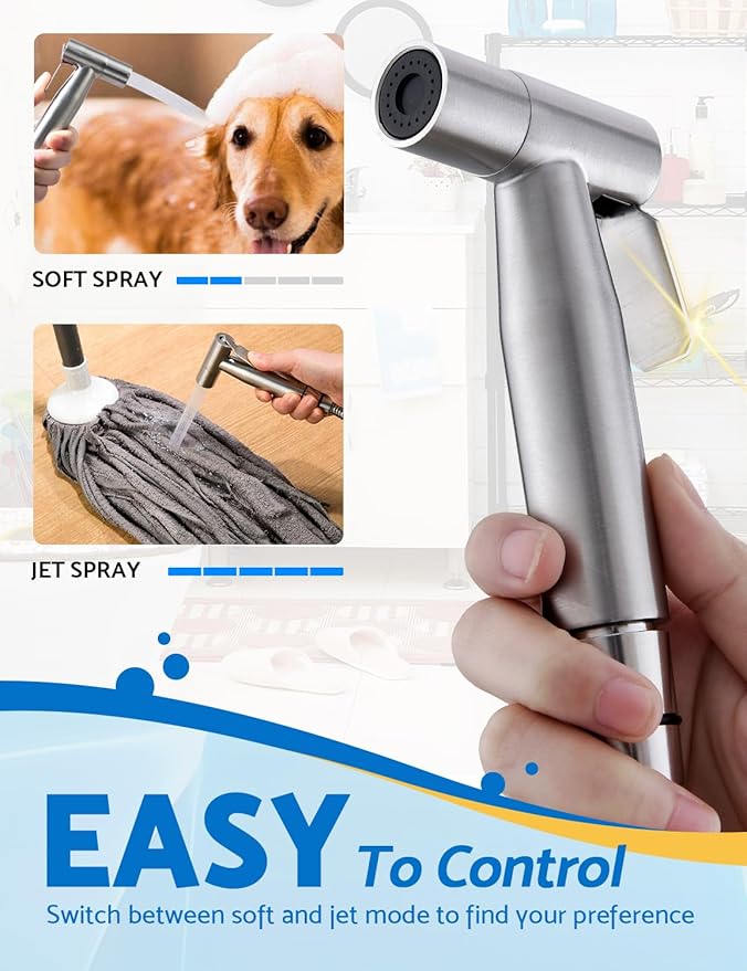2 Packs BRITULIF Bidet Sprayer for Toilet, Hand Sprayer with Adjustable Jet Spray for Toilet Handheld Bidet Cloth Diaper Sprayer Set Muslim Shower Bidet Handheld-Easy to Install