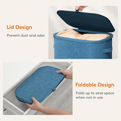 Lifewit 75L Slim Laundry Basket with Lid, Narrow Large Laundry Hamper with Plastic Handles and Removable Bag, Tall Foldable Dirty Clothes Hampers for Laundry Room, Bedroom, Bathroom, Dorm, Dark Blue
