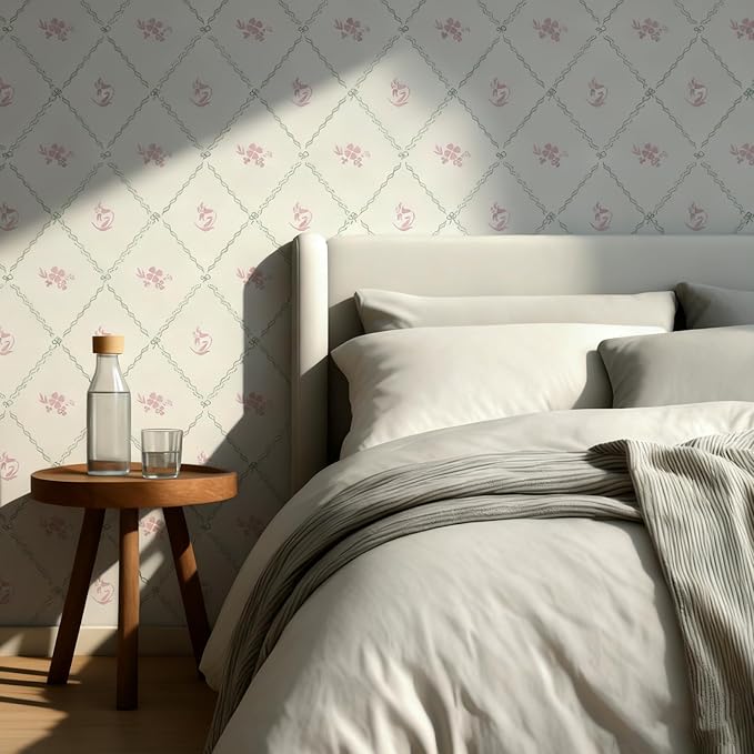GloryTik Vintage Floral Wallpaper Peel and Stick, Removable Pink Flowers Contact Paper, Self Adhesive Wall Paper for Bedroom Living Room Cabinets Bedroom Vinyl Rolls (17.3" x 197")