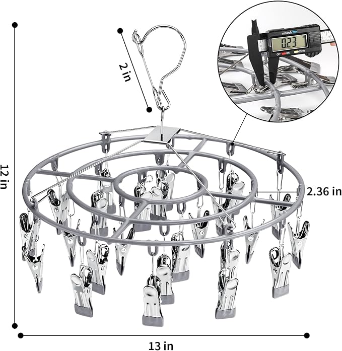 PHYDELU Drying Rack Clothing with 24 Clips，Sock Hanger for Drying，Hanging Clothes Dryer Underwear Hangers Racks Laundry Herb Socks Panty Wet Bra Lingerie Baby Delicates Foldable Small Indoor Metal