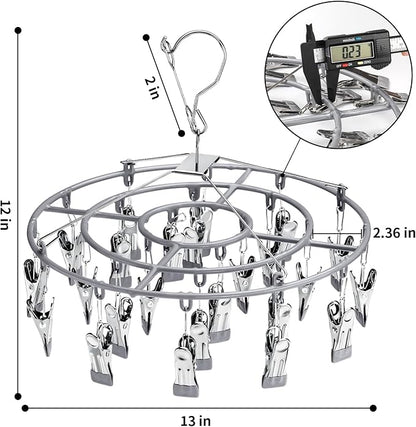 PHYDELU 2PCS Drying Rack Clothing with 24 Clips，Sock Hanger for Drying，Hanging Clothes Dryer Underwear Hangers Racks Laundry Socks Panty Wet Bra Lingerie Baby Delicates Foldable Small Indoor Metal