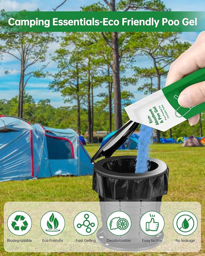 Poo Gel for Portable Toilet, 50 Eco Camping Toilets Pee Powder Deodorizer Urine Pee Absorbent Liquid Solidifier for Adult Porta Potty Bucket Toilet Outdoor Camping Hiking Emergency