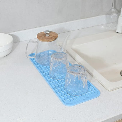 MicoYang Silicone Dish Drying Mat for Multiple Usage,Easy clean,Eco-friendly,Heat-resistant Silicone Mat for Kitchen Counter,Sink,Bar,Bottle,or Cup Light Blue M 17 inches x 6 inches
