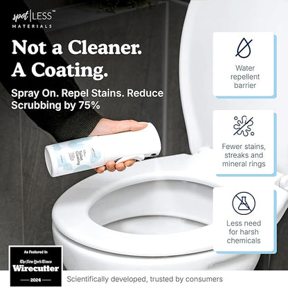 spotLESS MATERIALS Toilet Coating, Toilet Coating Spray for Ceramic and Porcelain, Water Repellent Barrier, Helps Reduce Scrubbing and Cleaning Time, PFAS Free Bathroom Essential, Cleaning Supplies
