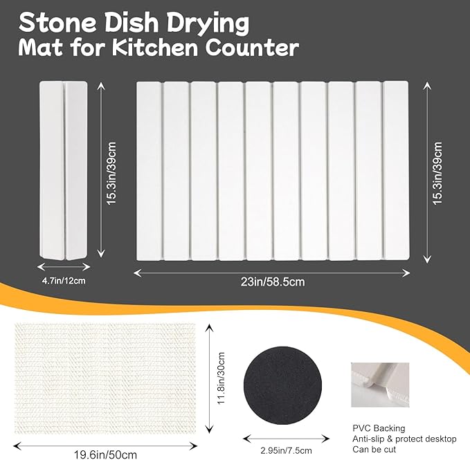 Oxydrily Stone Drying Mat for Kitchen Counter, Large Stone Dish Drying Mat Foldable, Absorbent Diatomaceous Earth Bath Mat Quick Dry for Kitchen Dishes Bottles Cups Bathroom Any Countertop 23" x 15.3"