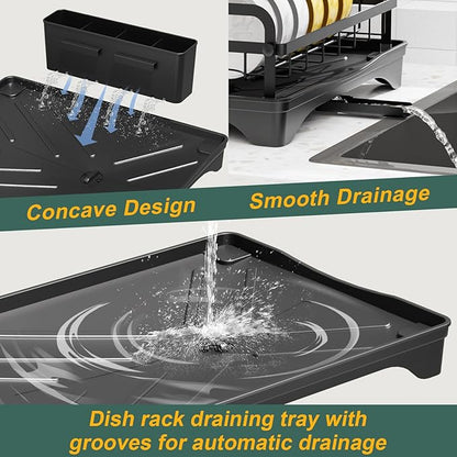 LIYI Dish Drying Rack and Sink Organiser,Removable Drainer Tray,Adjustable Spout,Easy Assembly Kitchen Drying Rack,Black