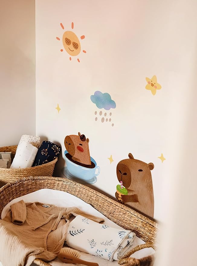 Alwayspon Capybara Wall Decals Vinyl Removable Wall Murals Peel and Stick Self Adhesive House Wall Sticker Decor for Bedroom Living Room Nursery