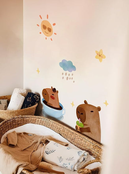 Alwayspon Capybara Wall Decals Vinyl Removable Wall Murals Peel and Stick Self Adhesive House Wall Sticker Decor for Bedroom Living Room Nursery