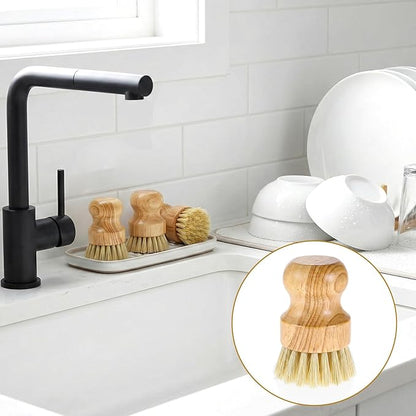 10 Packs Bamboo Dish Scrub Brushes Natural Dish Scrubber with Sisal Bristle Kitchen Dishwashing Cleaning Brush for Kitchen Cleaning Dishes, Pots, Pans, Bottles, Vegetables