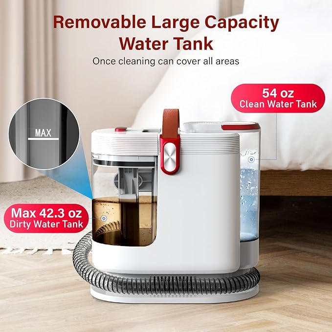 WURESE Portable Upholstery and Carpet Cleaner Machine, 15Kpa Spot Cleaner Deep Cleans Pet Stains, Couch Cleaner with 3 Tools and Self-Cleaning System for Area Rugs, Furniture, Stair, Car, Red